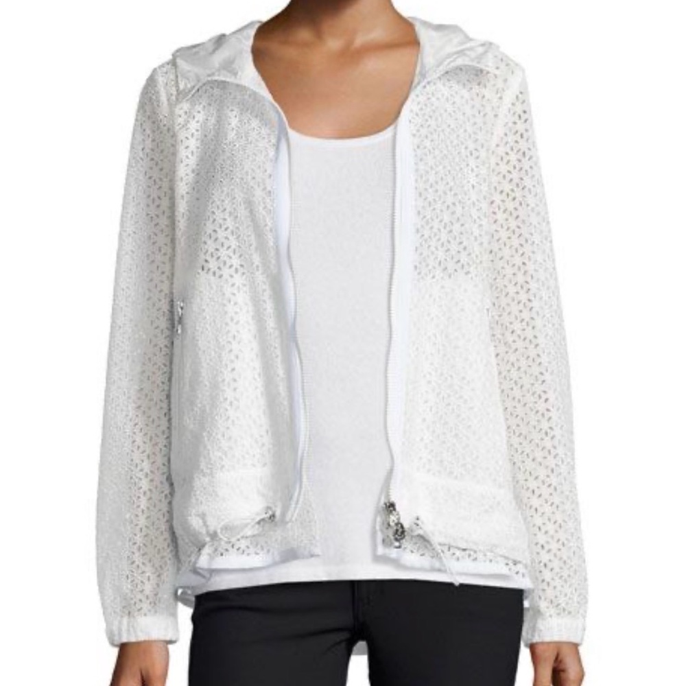 MONCLER - women’s Rombou Sangallo lace A- line Hood zip up Jacket white SZ S / 1